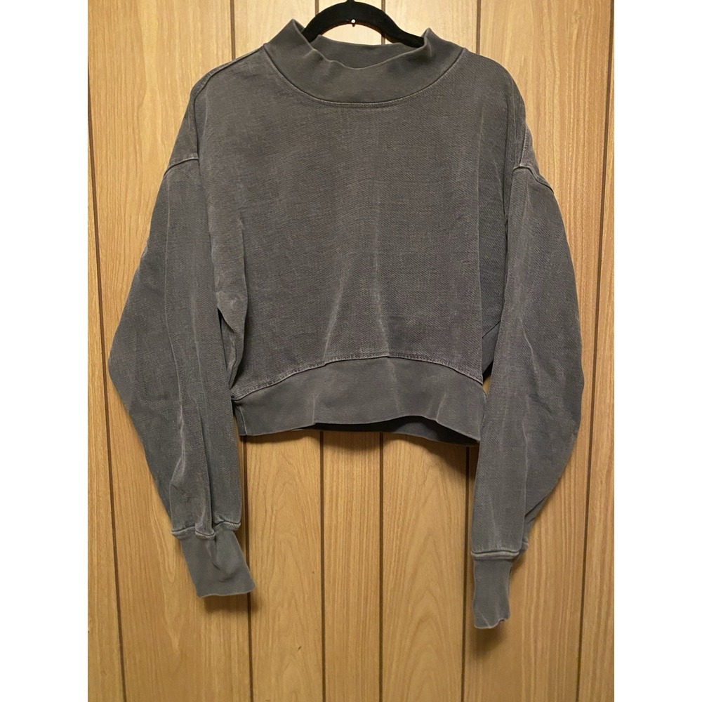 Talentless Cropped Mock Neck Sweatshirt Washed Charcoal Gray Women's Medium
